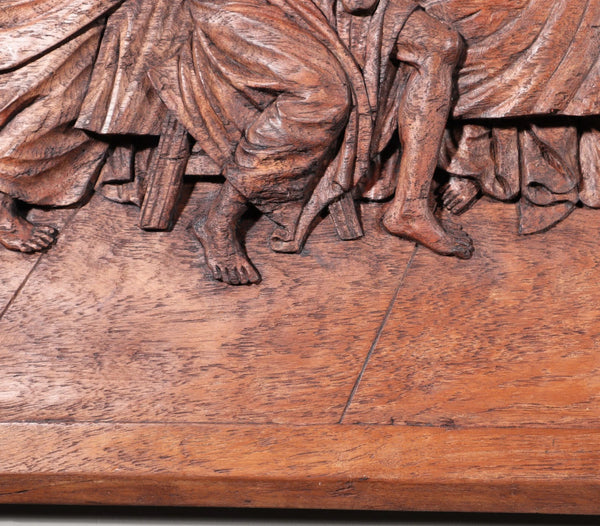 Large Vintage Highly Carved Panel of Jesus and 12 Disciples "The Last Supper"