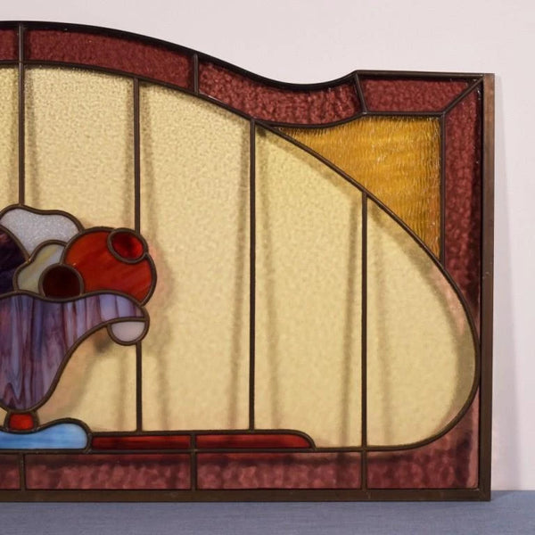 30" Wide Vintage French Art Deco Stained/Leaded Glass Panel with Flowers