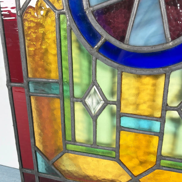 27" Tall French Antique Religious Stained/Leaded Glass Panel from a Church