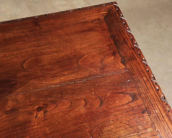 Antique French Breton Desk/Library Table in Solid Chestnut Wood with Carvings