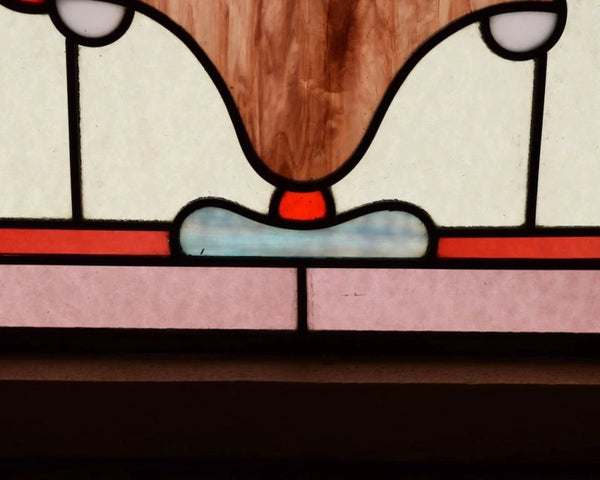 30" Wide Vintage French Art Deco Stained/Leaded Glass Panel with Flowers