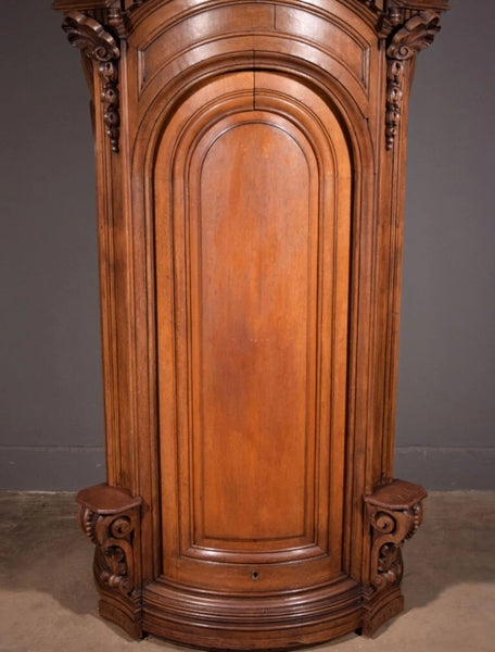 93" Tall Antique French Solid Oak Church Statuary Cabinet with Rotating Door