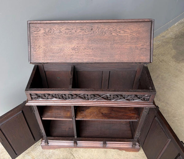 Antique French Gothic Revival Cabinet/Console/Sideboard, Highly Carved Oak