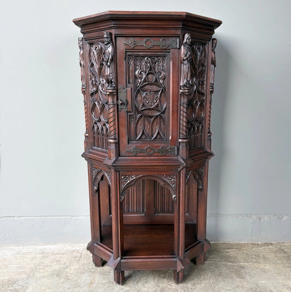 Vintage French Gothic Revival Cabinet/Console/Sideboard, Highly Carved Oak Wood