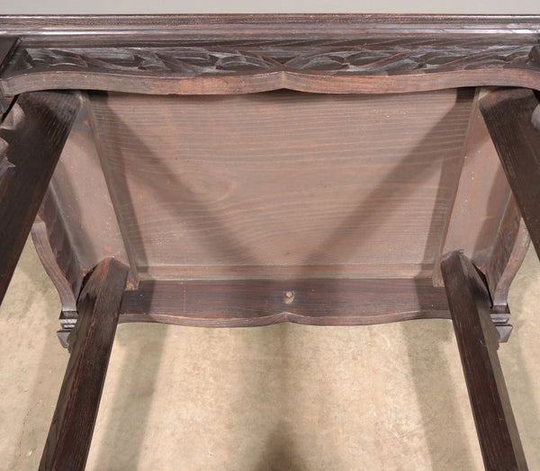 Antique French Gothic Revival Table in Solid Chestnut Wood With Carvings