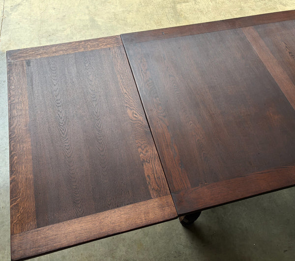 Vintage French Gothic Dining Table in Solid Oak Wood with Highly Detailed Base