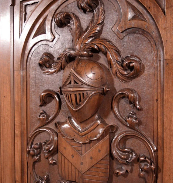 88" Wide Antique French Panel/King Size Headboard in Solid Walnut w/Knight