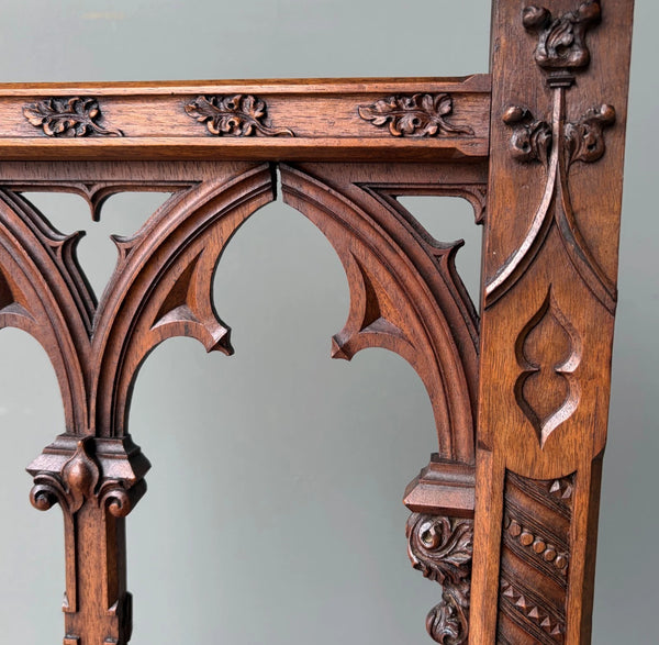 Share French Antique Solid Oak Wood Church Prie Dieu/Kneeler Christian Highly Carved
