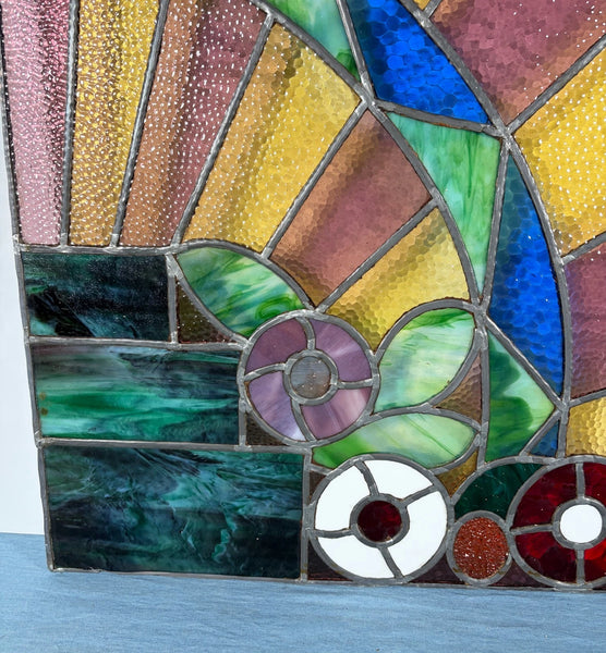 43" Tall Pair of Antique French Art Deco Stained Glass Window Panels