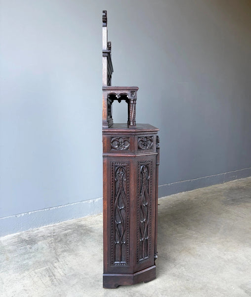 Antique French Gothic Revival Cabinet/Console/Sideboard,Highly Carved Oak