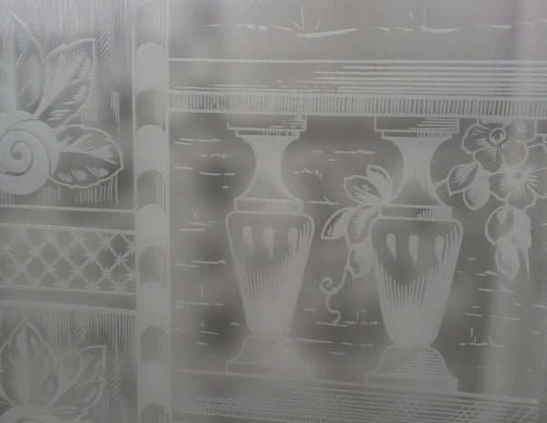 48" Tall Pair of Antique French Etched Glass Windows Frosted Glass with Birds