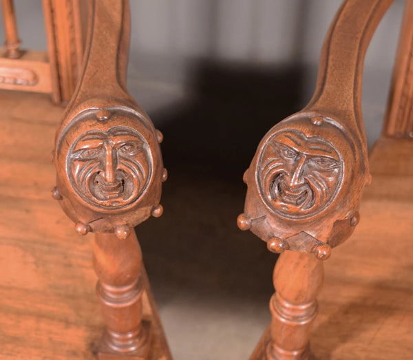 Pair of Antique Renaissance Revival Arm Chairs Solid Walnut Hand Carved Jesters
