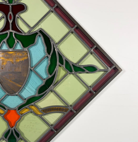 31" Tall Vintage Belgian/Flanders Stained/Leaded Glass Panel of Bruges Belgium