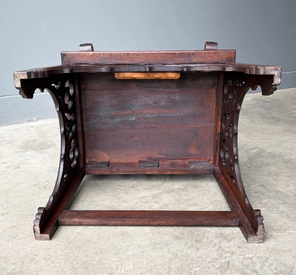 French Antique Gothic Revival Walnut Arm Chair Carved Wood Desk Chair