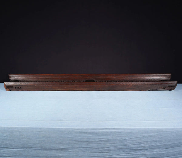 67" Wide Antique French Solid Oak Wood Mantel/Panel/Crest Pediment w/Carvings