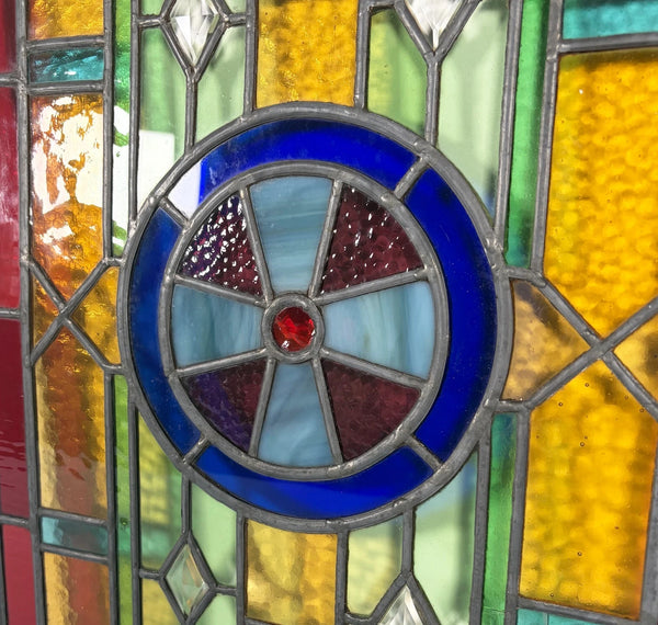 27" Tall French Antique Religious Stained/Leaded Glass Panel from a Church