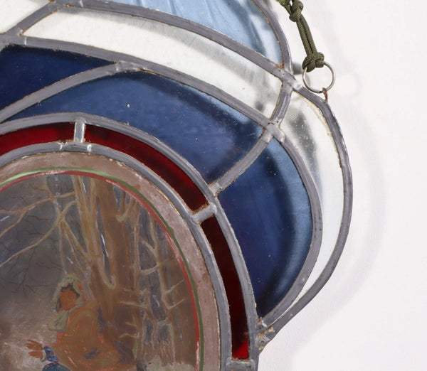 38" Tall Large Antique French Art Nouveau Stained/Leaded Glass Panel 4 Seasons