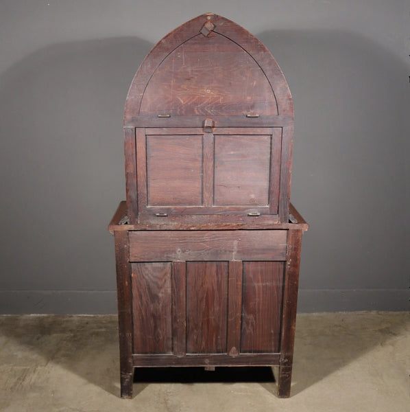 70" Tall Antique French Gothic Revival Oak Wood Cabinet/Liquor/Wine/Bar Cabinet