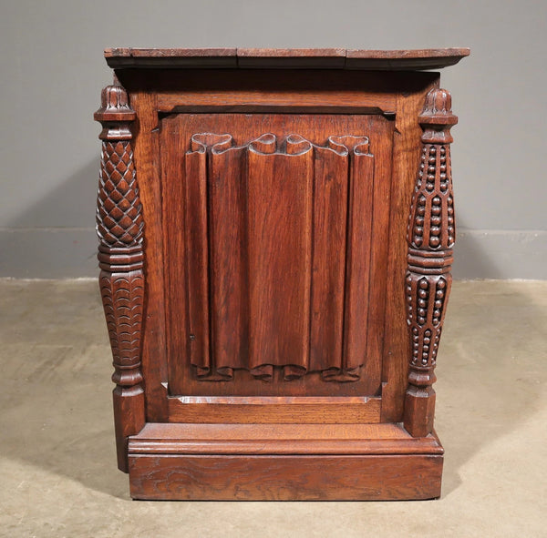 Antique French Gothic Chest/Trunk in Solid Oak Wood With Detailed Carvings