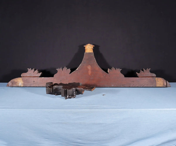 66" Antique French Gothic Revival Crest/Pediment in Solid Walnut and Oak Wood