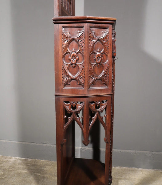 88" Tall Antique French Walnut Gothic Cabinet/ Cupboard/ Display Stand/Pedestal
