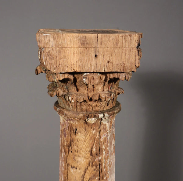 Antique French Solid Oak Highly Carved Corinthian Fireplace Side Pillars Rustic