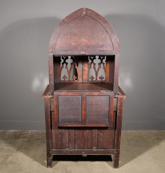 70" Tall Antique French Gothic Revival Oak Wood Cabinet/Liquor/Wine/Bar Cabinet