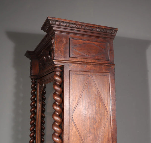 88" Tall French Antique Solid Oak Wood Bookcase/Display Case/Cabinet Carved