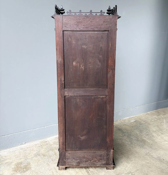 67" Tall French Antique Gothic Cabinet in Solid Oak Highly Carved Wood