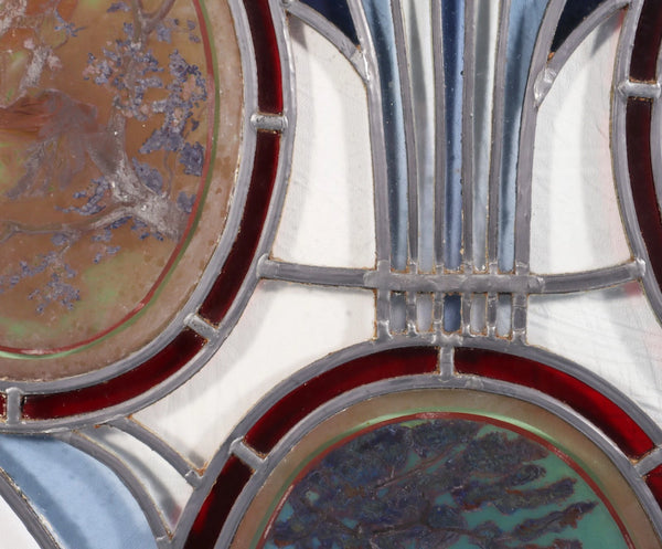 38" Tall Large Antique French Art Nouveau Stained/Leaded Glass Panel 4 Seasons