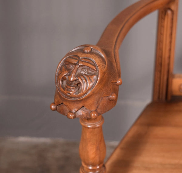 Pair of Antique Renaissance Revival Arm Chairs Solid Walnut Hand Carved Jesters