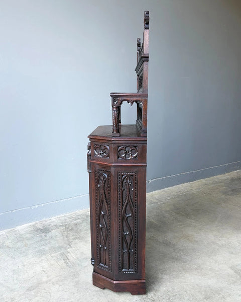 Antique French Gothic Revival Cabinet/Console/Sideboard,Highly Carved Oak