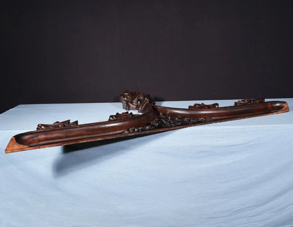66" Wide Antique French Gothic Revival Crest/Pediment in Solid Walnut & Oak Wood