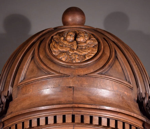 93" Tall Antique French Solid Oak Church Statuary Cabinet with Rotating Door
