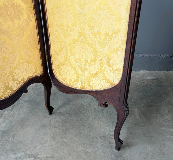 61" Tall Antique French Louis XV Rococo Tri-Fold Screen with Beveled Glass