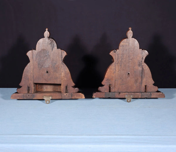 Pair of Large French Antique Lion Wall Sconces/Shelves in Solid Oak and Chestnut