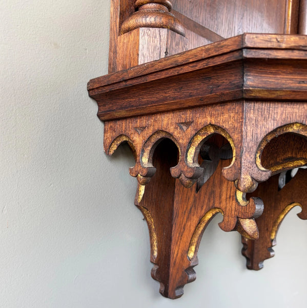 57" Tall French Antique Neo Gothic Solid Oak Highly Carved Wall Niche/Shrine