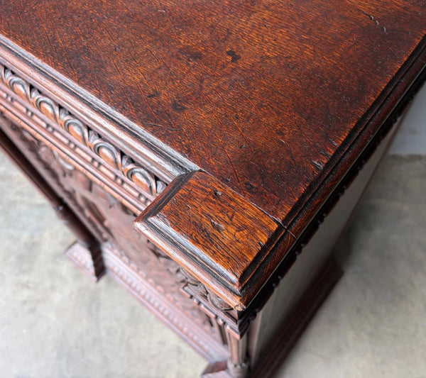 French Antique Solid Oak Wood Cabinet with Highly Carved Virgin Mary Door