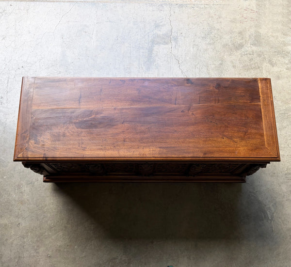 Antique French Renaissance Chest/Trunk/Sideboard Solid Walnut Detailed Carvings