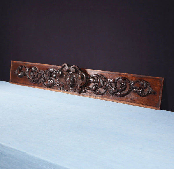 40" Wide French Antique Solid Oak Wood Highly Carved Crest/Decorative Panel