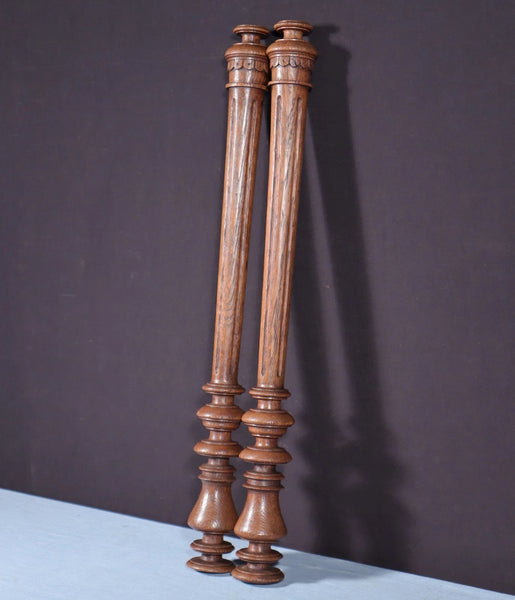 Pair of 26" French Antique Solid Oak Wood Gothic Posts/Pillars/Columns