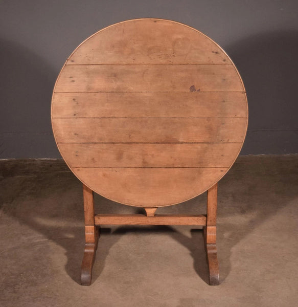 Antique French Solid Oak and Ash Rustic Wood Wine Tasting Table Tilt Top