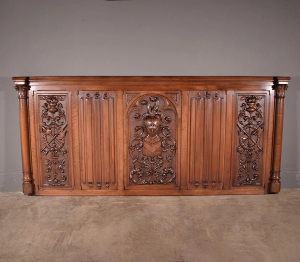 88" Wide Antique French Panel/King Size Headboard in Solid Walnut w/Knight