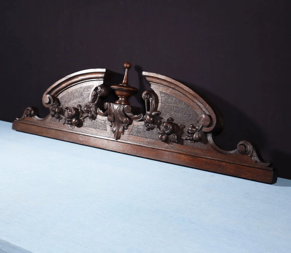 43" Wide Antique French Solid Oak Wood Highly Carved Detailed Crest