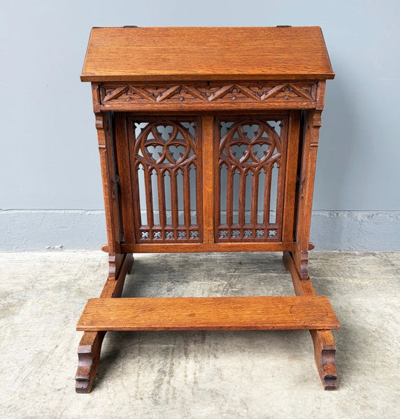 Antique French Gothic Revival Oak Wood Prie Dieu/Kneeler/Prayer Christianity