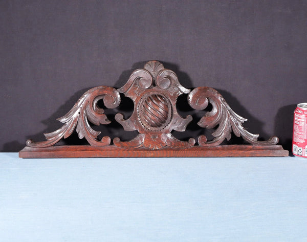 24" Wide Antique French Solid Oak Wood Highly Carved Detailed Crest