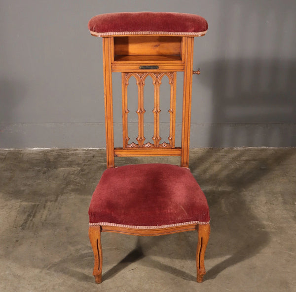 Antique French Gothic Revival Solid Oak Upholstered Prayer Chair (Prie Dieu)