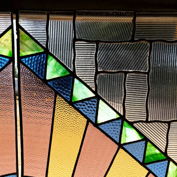 43" Tall Pair of Antique French Art Deco Stained Glass Window Panels