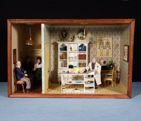 Vintage Dutch Diorama of Doctors Office Shadow Box/Doll House 1:12 Scale