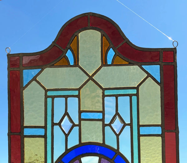 27" Tall French Antique Religious Stained/Leaded Glass Panel from a Church